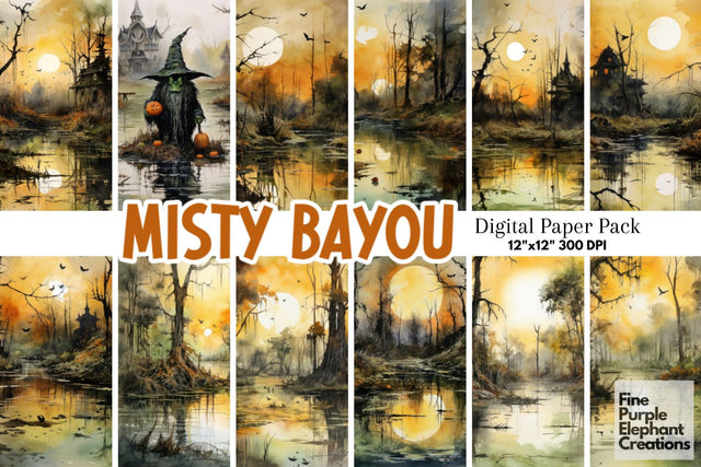 Watercolor Creepy Swamp | Halloween Background Digital Pattern Fine Purple Elephant Creations 