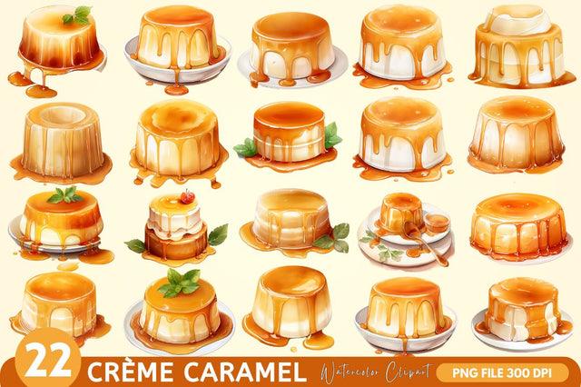 Watercolor Crème Caramel Clipart Bundle Sublimation Regulrcrative 