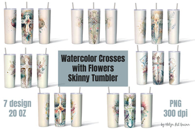 Watercolor Crosses Skinny Tumbler 20 oz. Sublimation PNG Sublimation Helga Art 