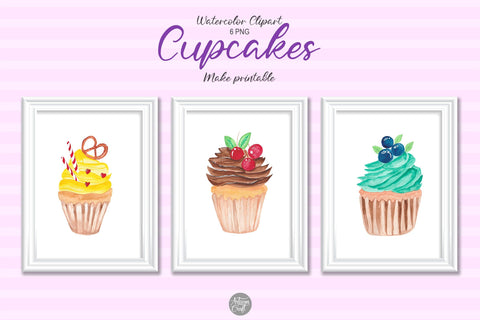 Watercolor cupcakes clipart for sublimation and print SVG Artisan Craft SVG 