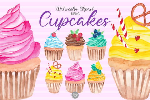 Watercolor cupcakes clipart for sublimation and print SVG Artisan Craft SVG 