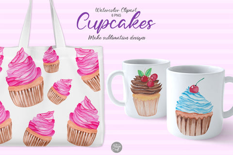 Watercolor cupcakes clipart for sublimation and print SVG Artisan Craft SVG 