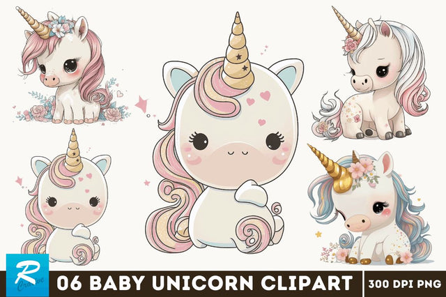 watercolor Cute Baby Unicorn Sublimation Clipart Sublimation Regulrcrative 