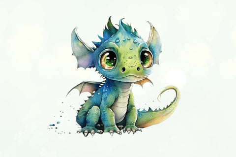 watercolor Cute Black Dragon Wall Art Clipart Bundle Sublimation Regulrcrative 