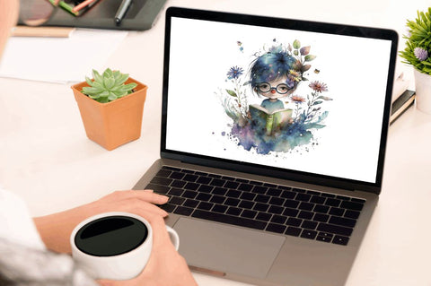 Watercolor Cute Bookworm Fairy Clipart Bundle Sublimation Regulrcrative 