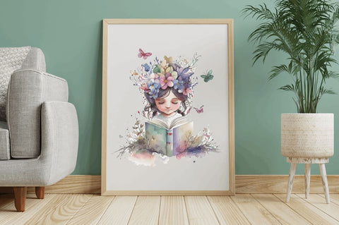 Watercolor Cute Bookworm Fairy Clipart Bundle Sublimation Regulrcrative 