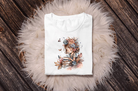 Watercolor Cute Bookworm Fairy Clipart Bundle Sublimation Regulrcrative 