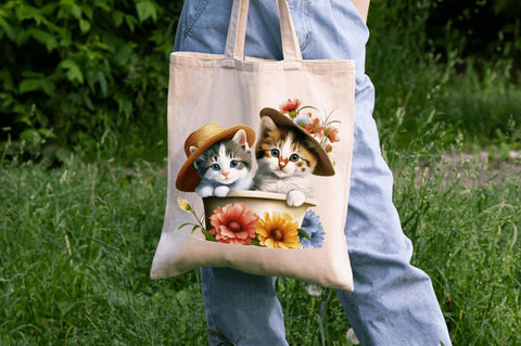 Watercolor Cute Cats Under the Hat Clipart Bundle Sublimation Regulrcrative 