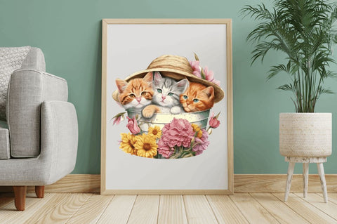 Watercolor Cute Cats Under the Hat Clipart Bundle Sublimation Regulrcrative 