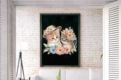 Watercolor Cute Cats Under the Hat Clipart Bundle Sublimation Regulrcrative 