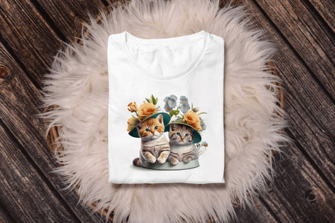 Watercolor Cute Cats Under the Hat Clipart Bundle Sublimation Regulrcrative 