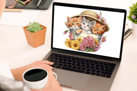 Watercolor Cute Cats Under the Hat Clipart Bundle Sublimation Regulrcrative 