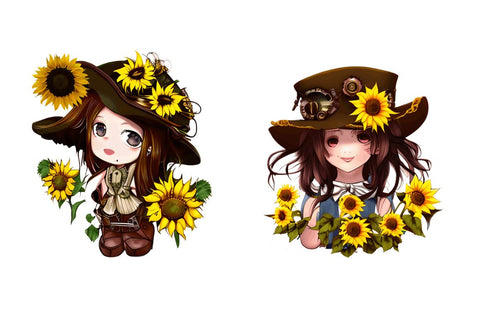 Watercolor Cute Chibi Sunflower Clipart Bundle Sublimation Regulrcrative 