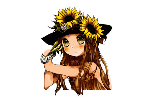 Watercolor Cute Chibi Sunflower Clipart Bundle Sublimation Regulrcrative 