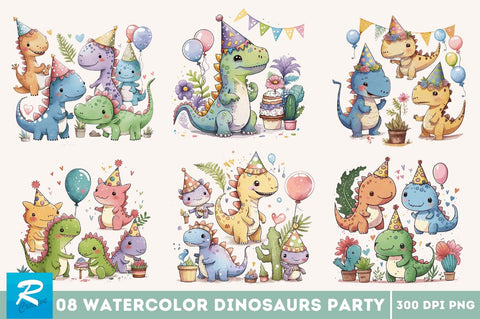 Watercolor Cute Dinosaurs Party Bundle Sublimation Regulrcrative 