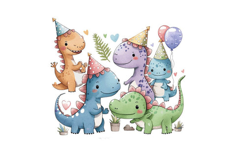 Watercolor Cute Dinosaurs Party Bundle Sublimation Regulrcrative 