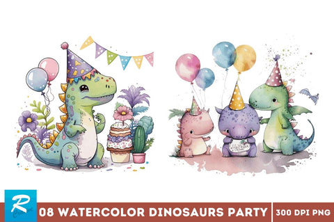 Watercolor Cute Dinosaurs Party Bundle Sublimation Regulrcrative 