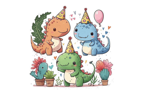 Watercolor Cute Dinosaurs Party Bundle Sublimation Regulrcrative 