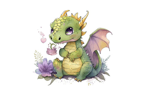 Watercolor Cute Dragon CLIPART Bundle Sublimation Regulrcrative 