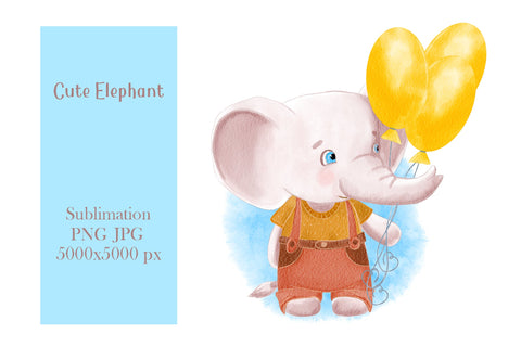 Watercolor Cute Elephant illustration - sublimation design Sublimation LuckyTurtleArt 