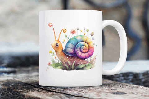 Watercolor Cute Fairy Snail Clipart Bundle Sublimation Regulrcrative 
