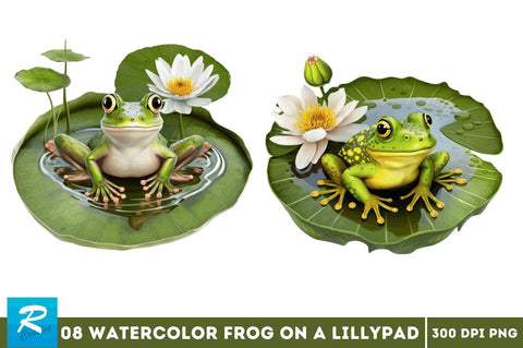 Watercolor Cute Frog on a Lillypad Bundle Sublimation Regulrcrative 