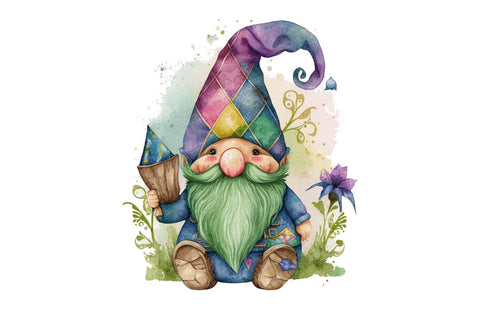 Watercolor Cute Gnome Mardi Gras Clipart Bundle Sublimation Regulrcrative 