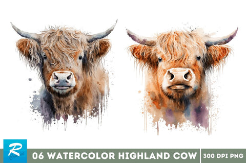 Watercolor Cute Highland Cow Bundle Sublimation Regulrcrative 