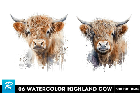 Watercolor Cute Highland Cow Bundle Sublimation Regulrcrative 