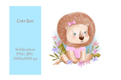 Watercolor Cute Lion illustration - sublimation design Sublimation LuckyTurtleArt 