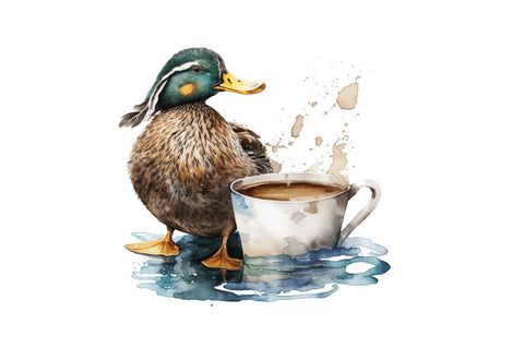 Watercolor Cute Mallard with a Cup Bundle Sublimation Regulrcrative 