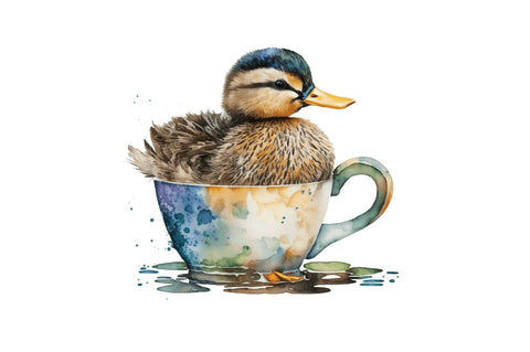 Watercolor Cute Mallard with a Cup Bundle Sublimation Regulrcrative 
