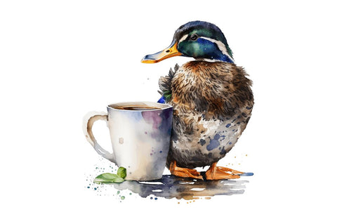 Watercolor Cute Mallard with a Cup Bundle Sublimation Regulrcrative 