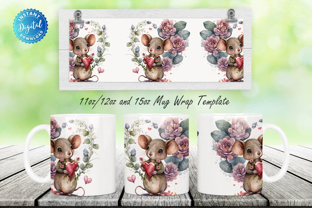 Watercolor Cute Mouse 11, 12 & 15 Oz Mug Sublimation Sublimation Regulrcrative 