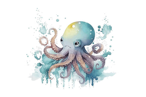 Watercolor Cute Octopus Clipart Bundle Sublimation Regulrcrative 
