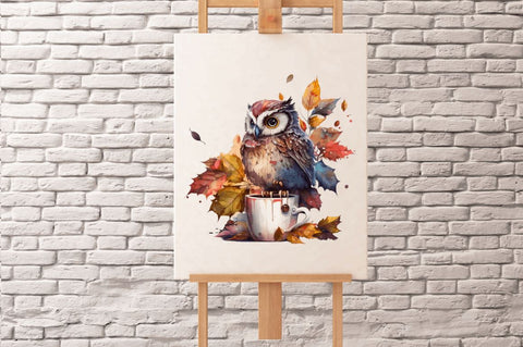 Watercolor Cute Owl with a Cup Clipart Bundle Sublimation Regulrcrative 
