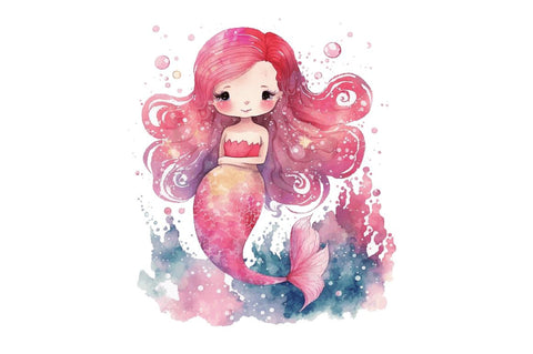 Watercolor Cute Pink Mermaid Clipart Bundle Sublimation Regulrcrative 