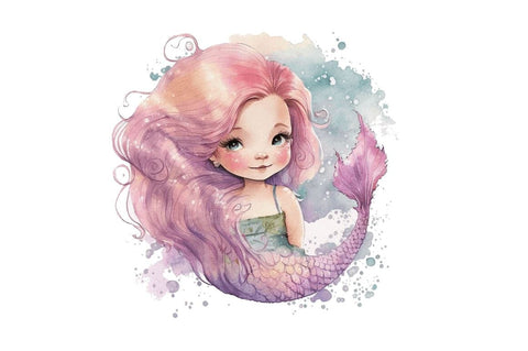 Watercolor Cute Pink Mermaid Clipart Bundle Sublimation Regulrcrative 