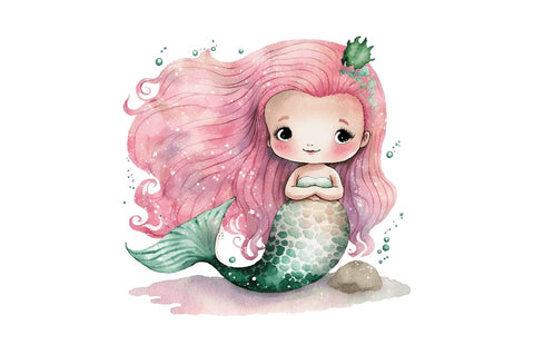 Watercolor Cute Pink Mermaid Clipart Bundle Sublimation Regulrcrative 