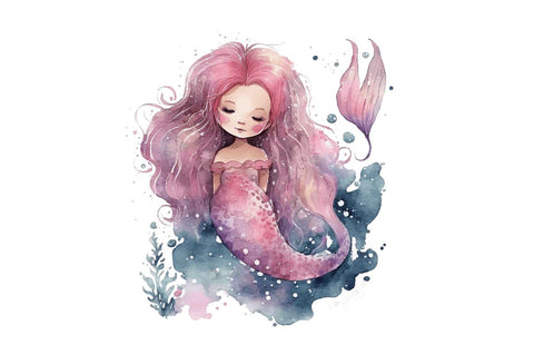 Watercolor Cute Pink Mermaid Clipart Bundle Sublimation Regulrcrative 