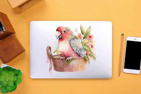 Watercolor Cute Pink Parrot in Basket Clipart Bundle Sublimation Regulrcrative 