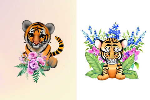 Watercolor Cute Tiger Clipart Bundle Sublimation Regulrcrative 