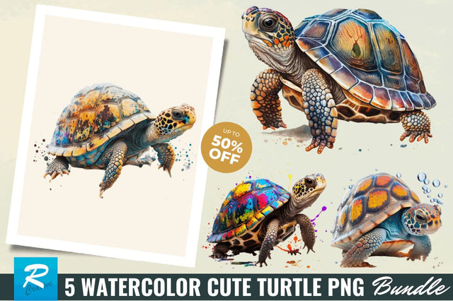 Watercolor Cute Turtle Sublimation Clipart Bundle Sublimation Regulrcrative 