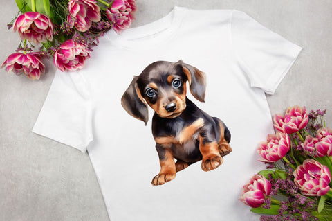 Watercolor Dachshund Puppies Clipart Sublimation Regulrcrative 