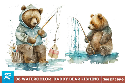 Watercolor Daddy Bear Fishing Bundle Sublimation Regulrcrative 