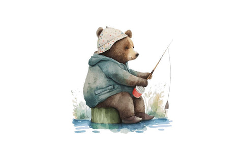 Watercolor Daddy Bear Fishing Bundle Sublimation Regulrcrative 