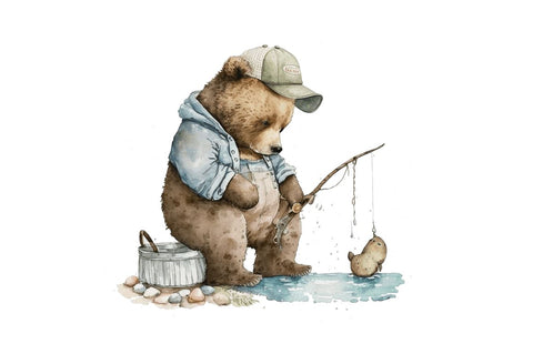 Watercolor Daddy Bear Fishing Bundle Sublimation Regulrcrative 