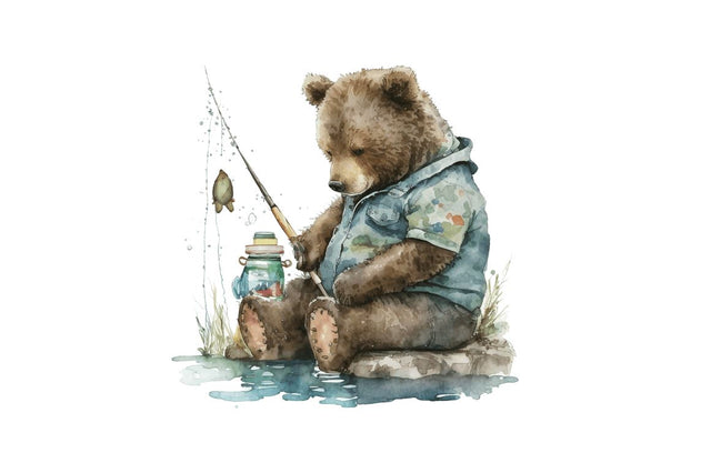 Watercolor Daddy Bear Fishing Bundle Sublimation Regulrcrative 