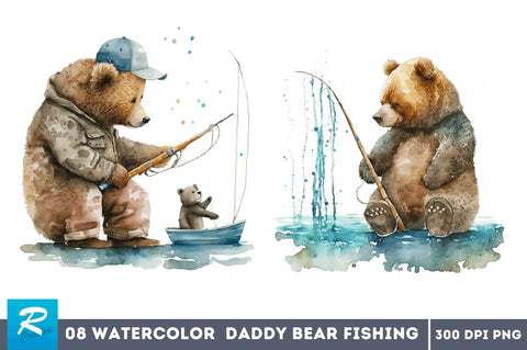 Watercolor Daddy Bear Fishing Bundle Sublimation Regulrcrative 