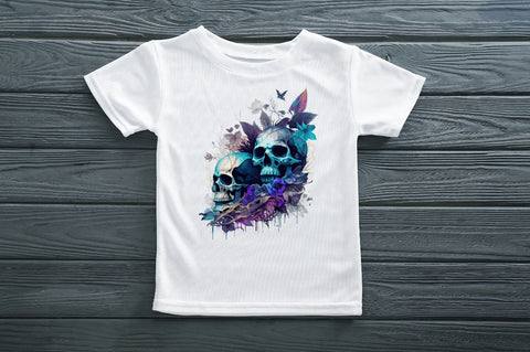 Watercolor Dark Skulls Gothic Nature Clipart Bundle Sublimation Regulrcrative 